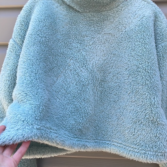 Teal Mock Neck Fluffy Faux Fur Pullover - Picture 4 of 7
